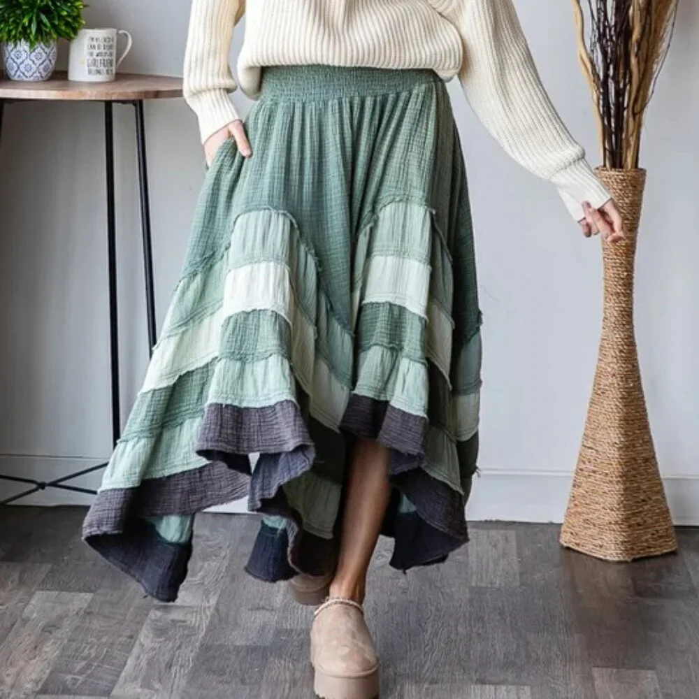 Oli & Hali Washed Tiered Smocked Waist Flare Hem Skirt NEW Size Small